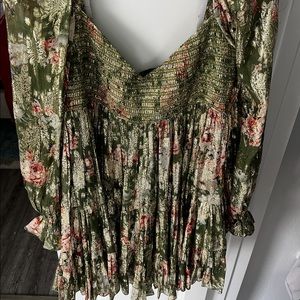 Long sleeve hemant and nandita floral metallic green dress